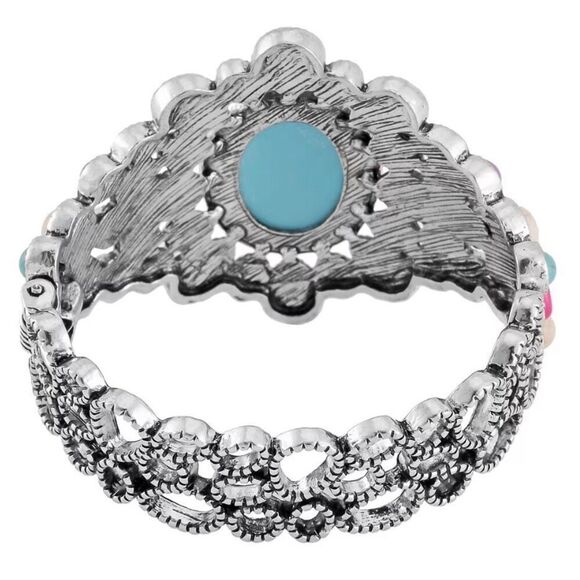 Cameo and Multi Color Howlite Silver Bangle 7”Bracelet 26.00 ctw New - Picture 4 of 5